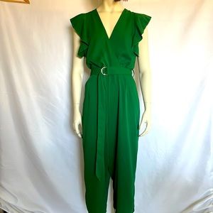 AXParis Green Wrap Belted Jumpsuit
